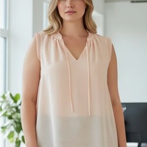NWOT Torrid Blush Pink Sleeveless Chiffon Blouse | Pleated Trim V-Neck | Size 2X